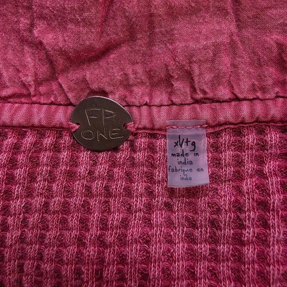 Free People FP One Thermal Cardigan Women XL Terracotta Waffle Knit Boho Jacket - Picture 4 of 6
